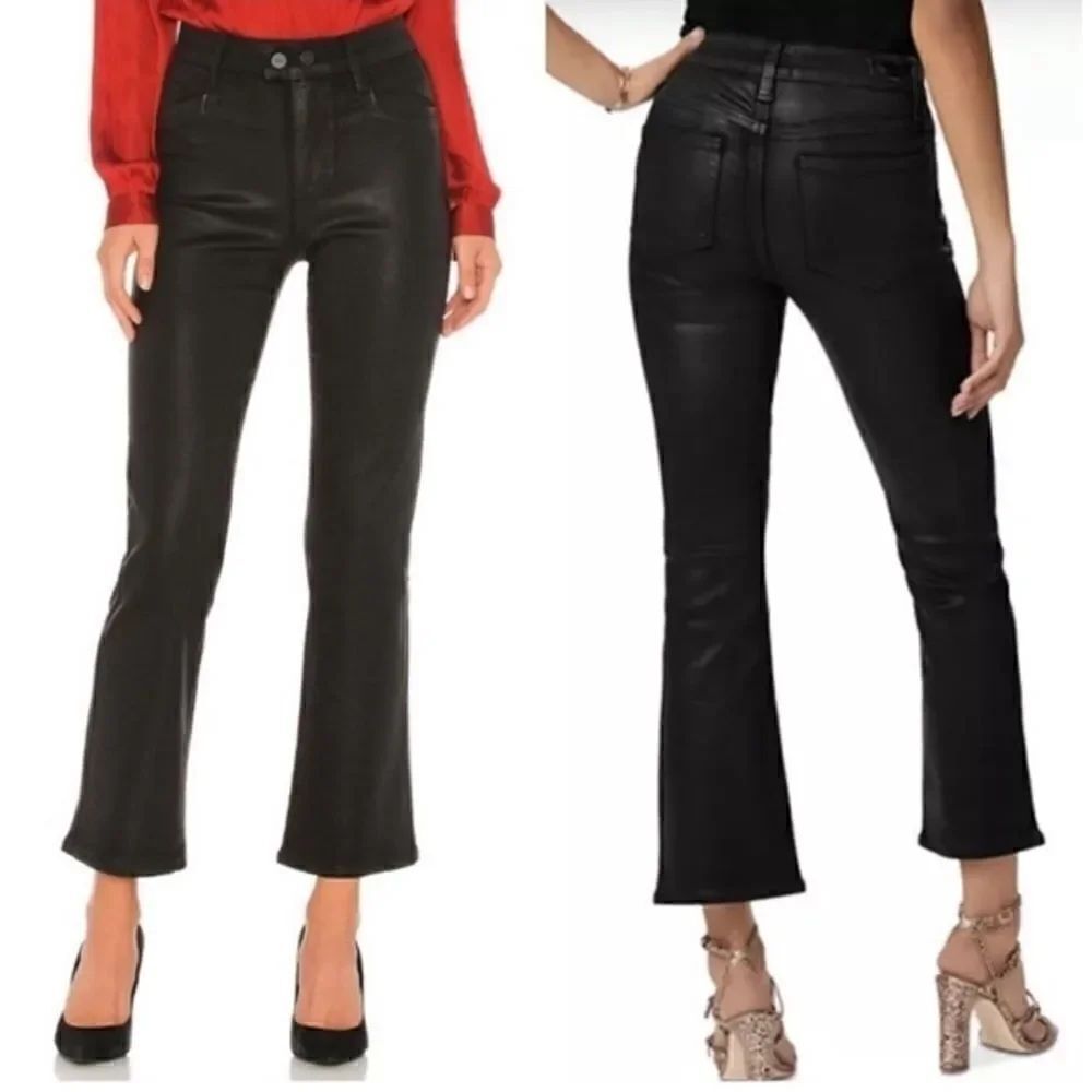 Paige Claudine Black Jeans Coated Cropped Flare Wide Leg Size 25